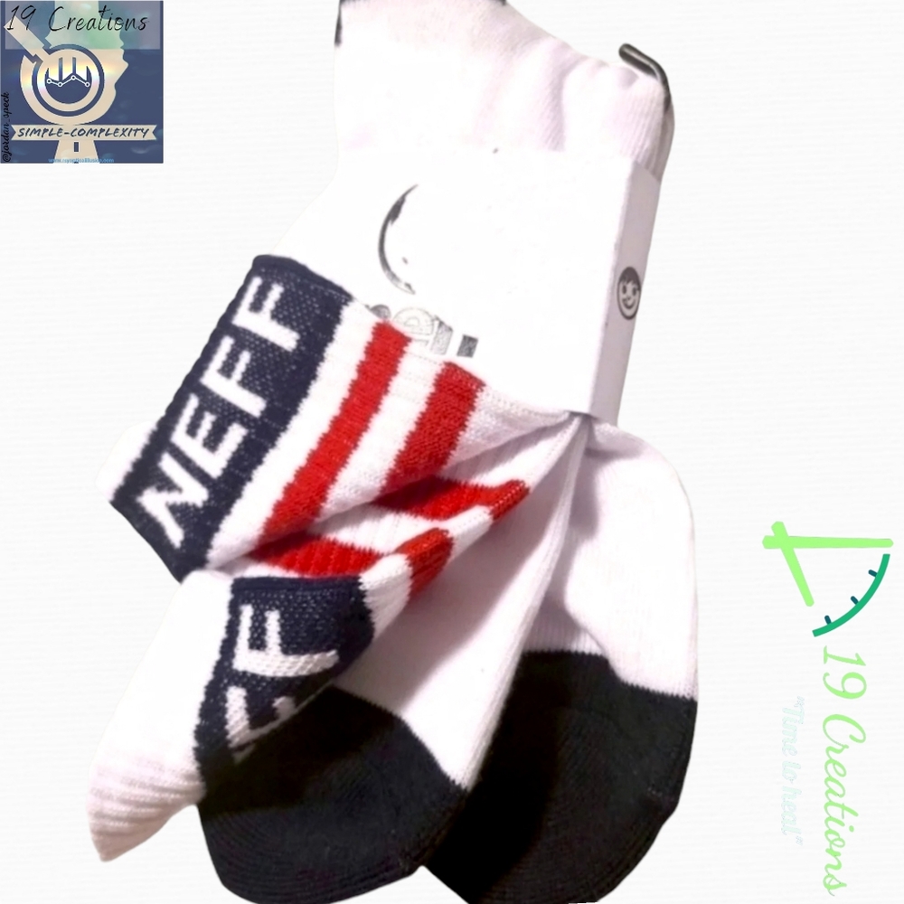 (NWT) NEFF Crew height socks Blue/Red/Wht Size- Large